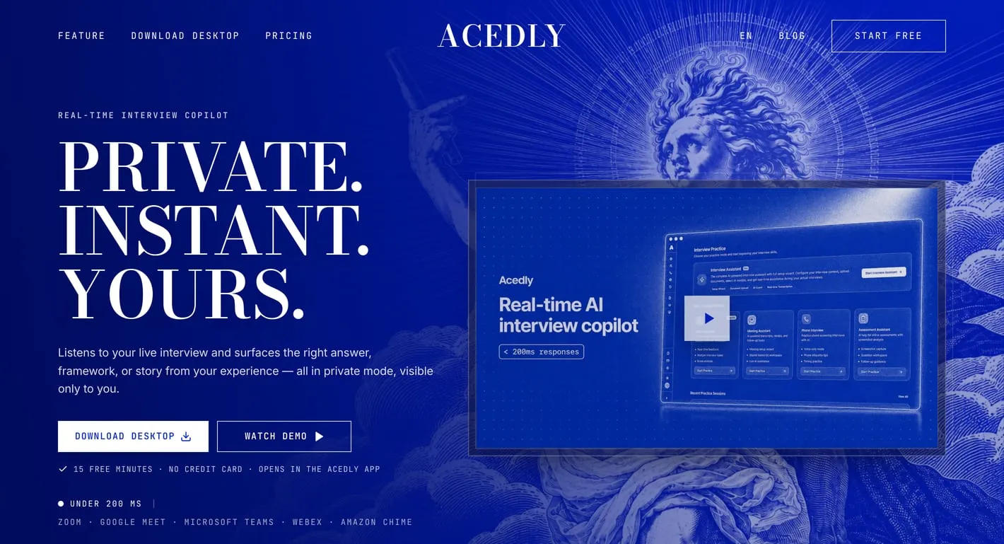 The Acedly homepage in July 2026